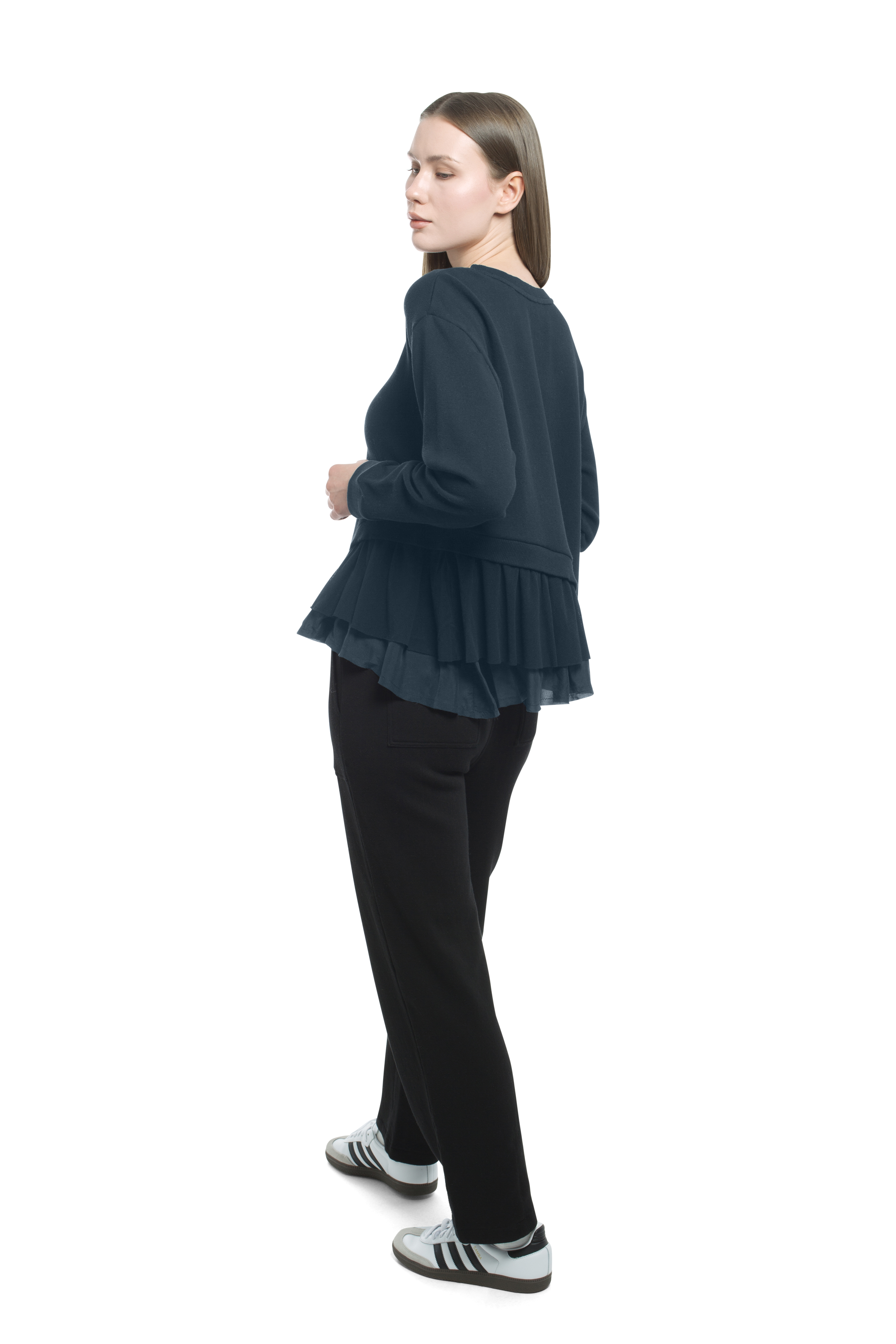 Round Neck Mix Media Sweatshirt