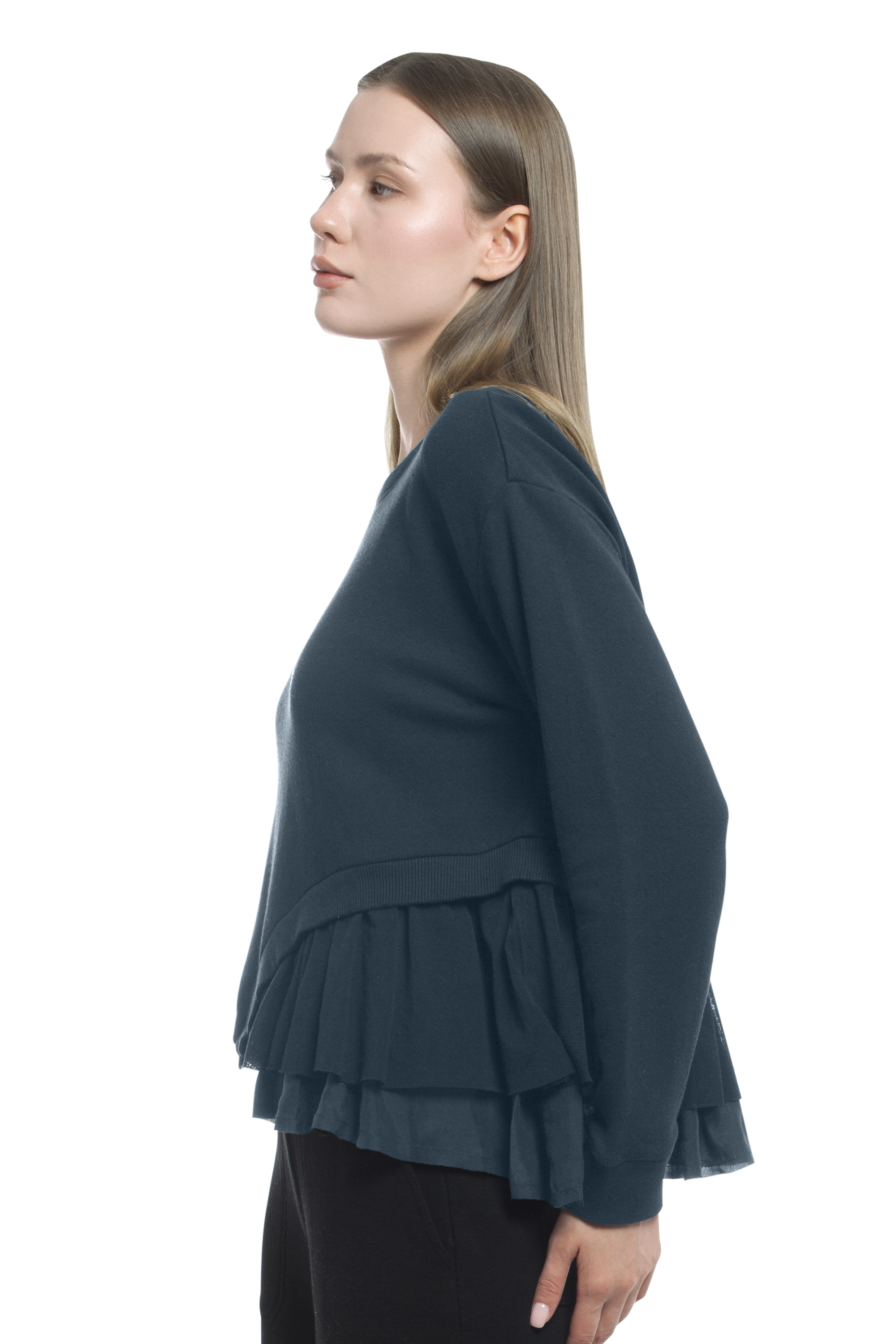 Round Neck Mix Media Sweatshirt