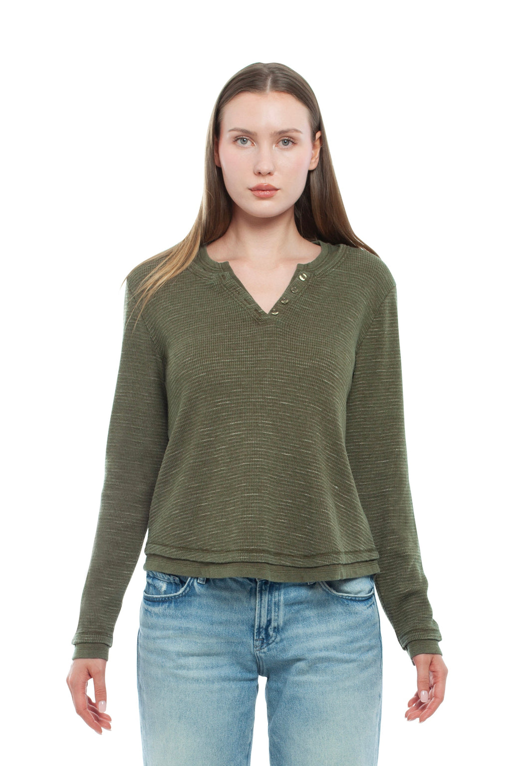 Long Sleeve Henley Mock Tee