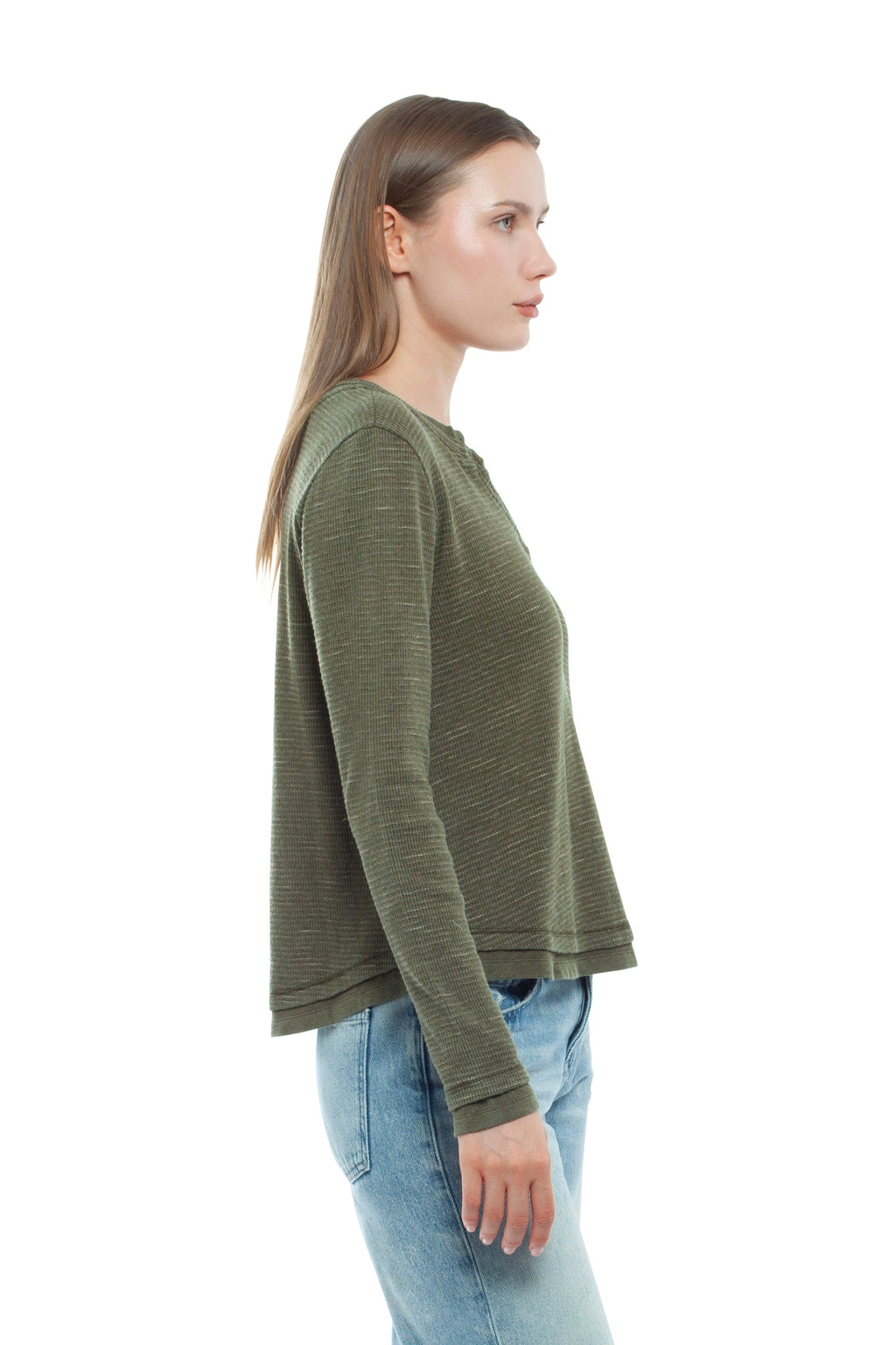 Long Sleeve Henley Mock Tee