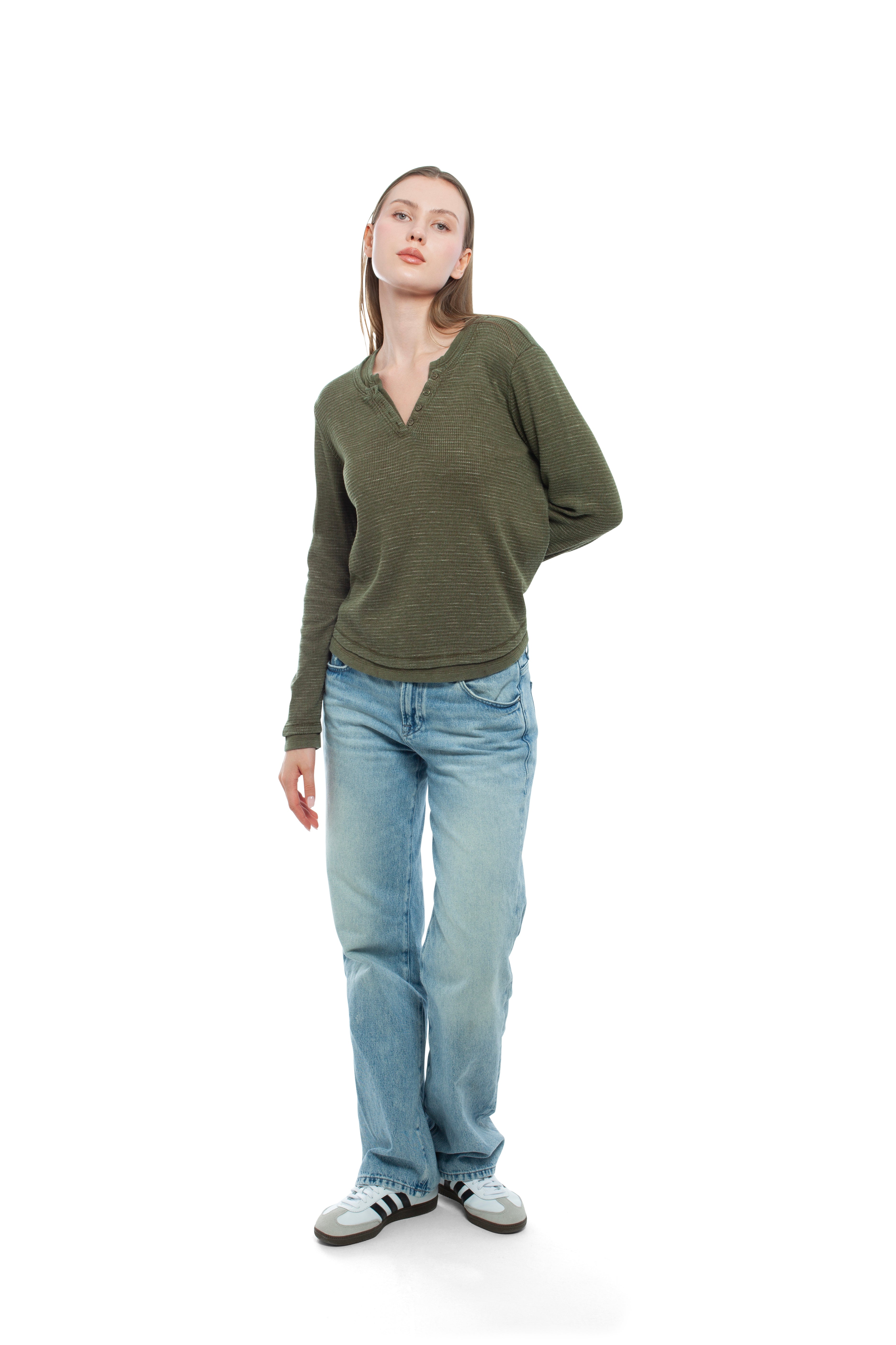 Long Sleeve Henley Mock Tee