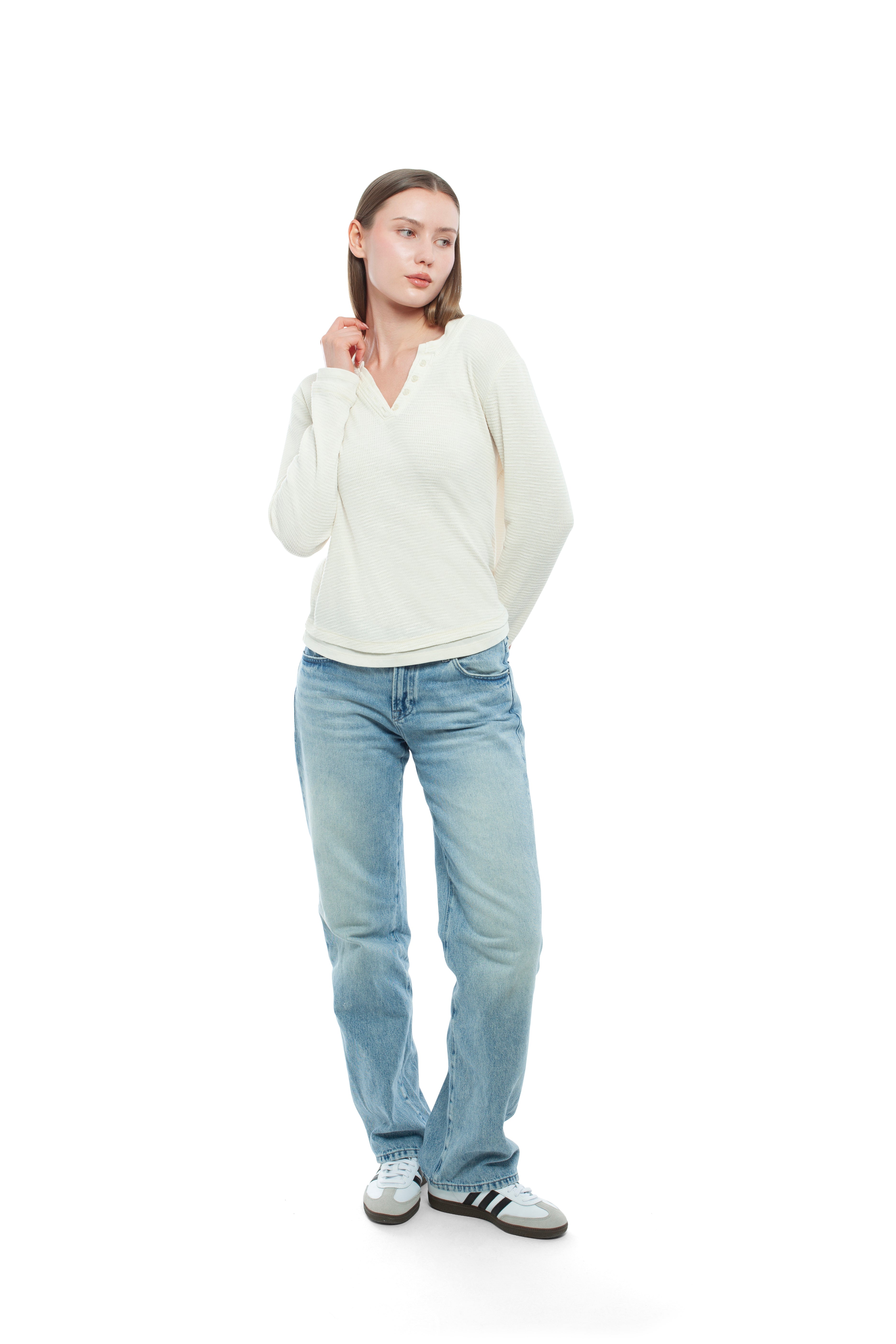 Long Sleeve Henley Mock Tee