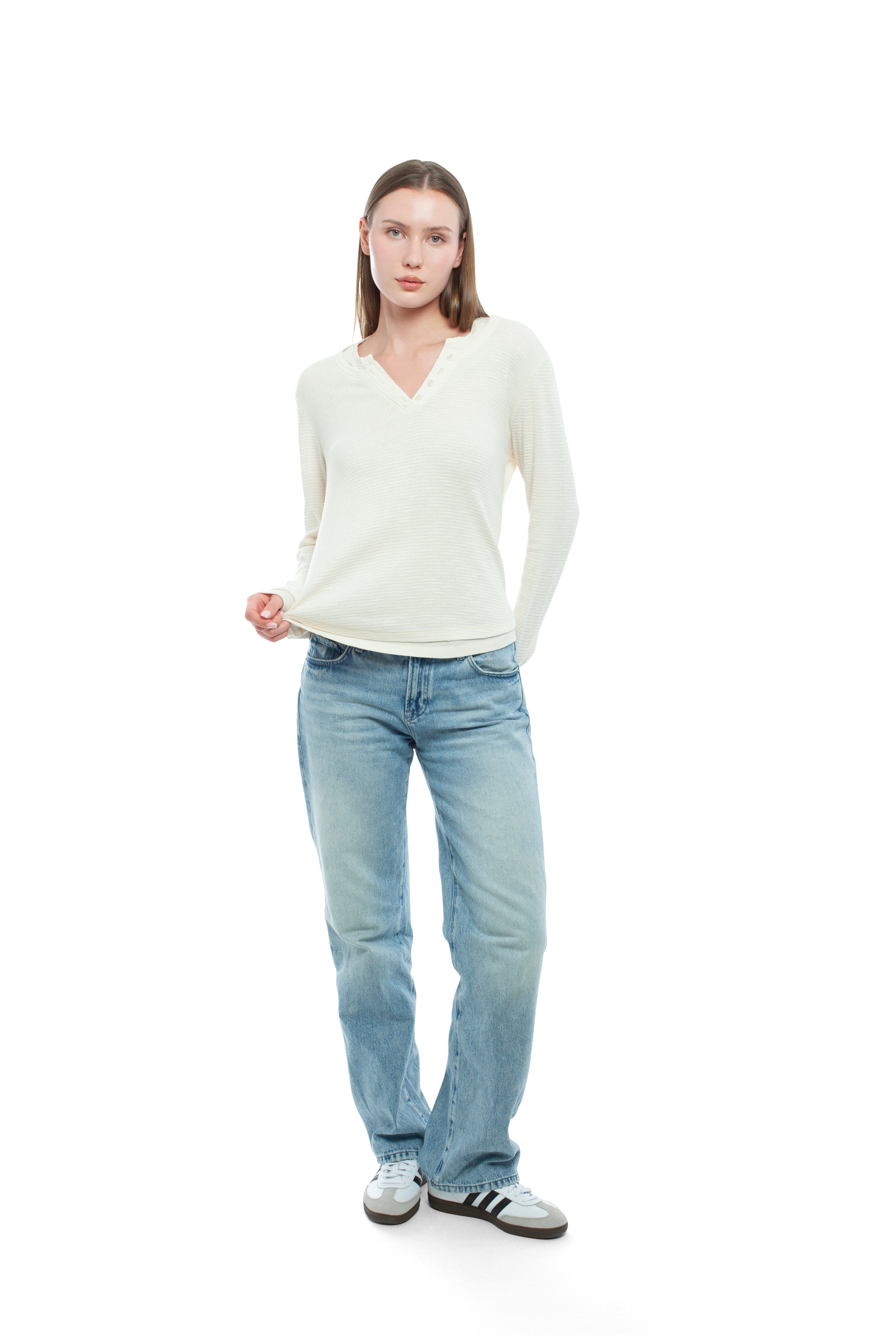 Long Sleeve Henley Mock Tee