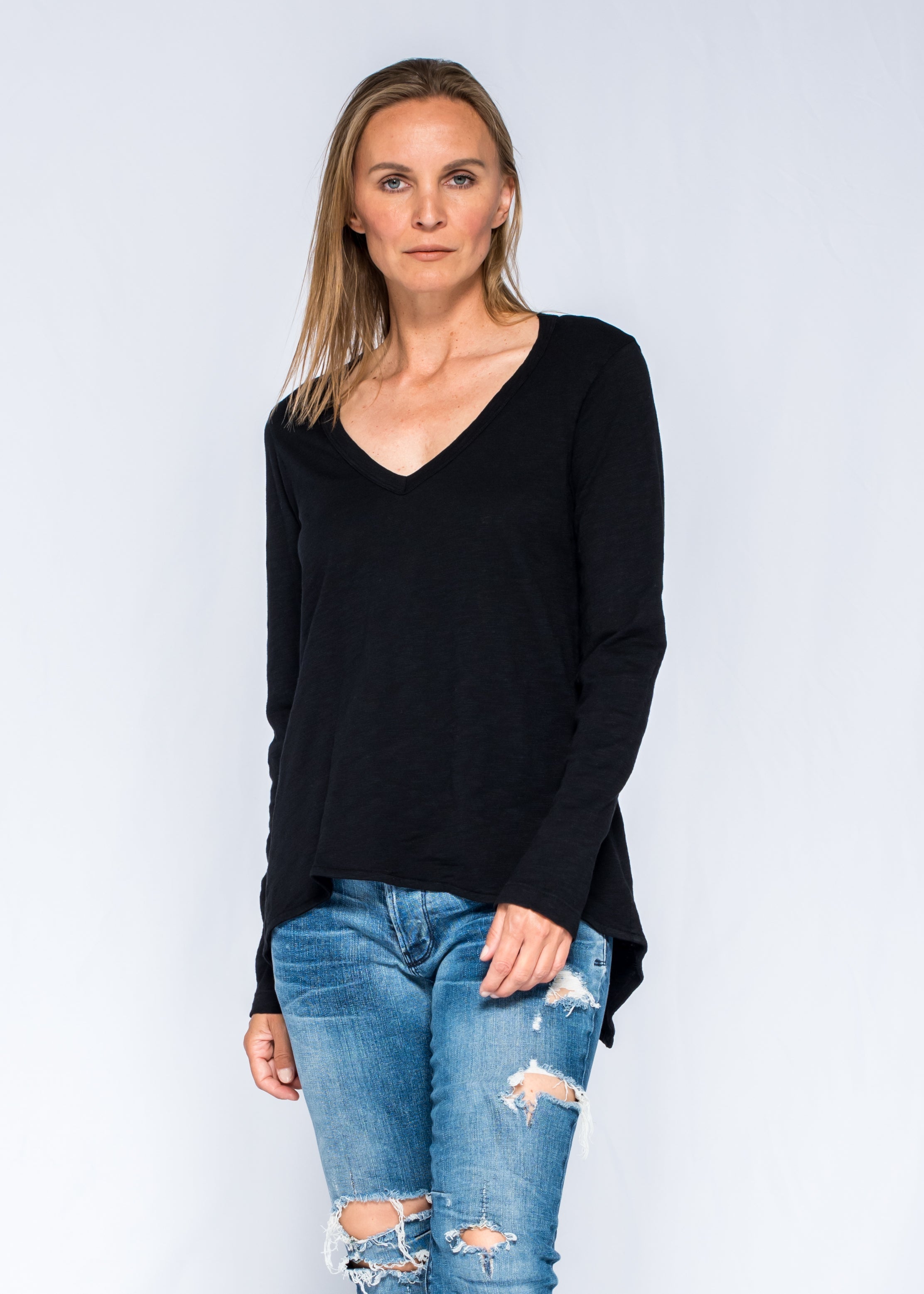 Sexy Deep V-Neck Shrunken Boyfriend Long Sleeve